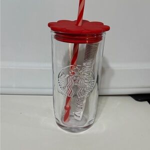 Starbucks Transparent red heart Tumbler with Vibrant Red Accents